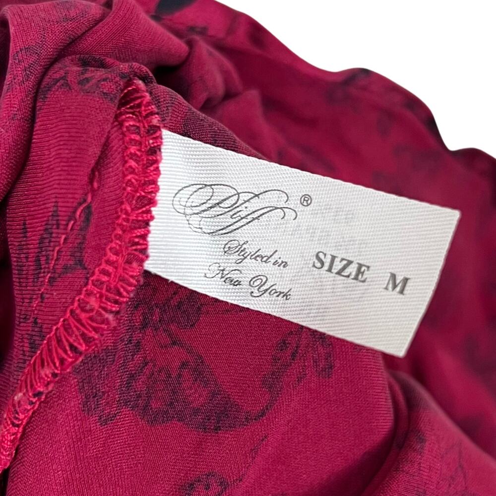 Y2K Silk Slip Dress Magenta Black Lace Butterfly Print Ruffle Hem Vintage - Picture 7 of 8